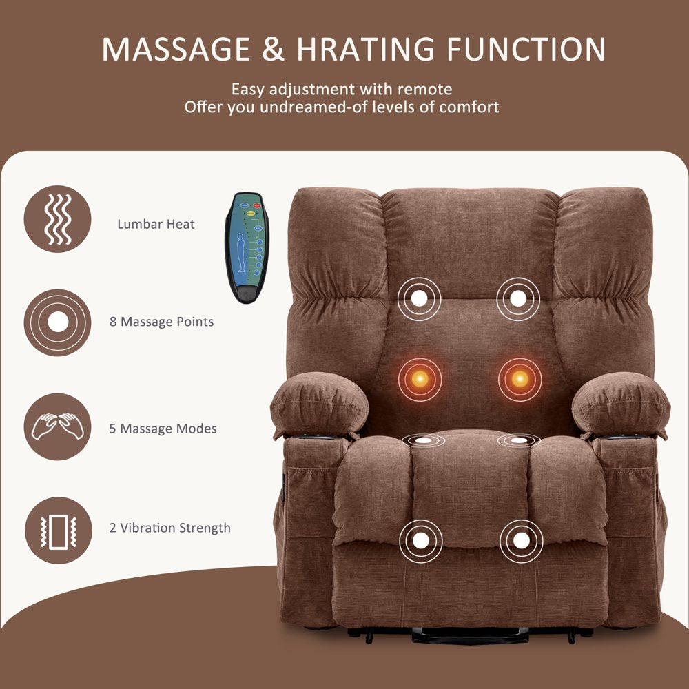 JONPONY Power Lift Recliner Chair Recliners for Elderly with Heat and Massage Recliner Chair for Living Room with Infinite Position and Side Pocket,Usb Charge Port,Brown