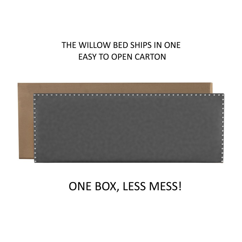 Willow Nail Head Trim Upholstered King Bed, Charcoal Faux Leather, by Hillsdale Living Essentials