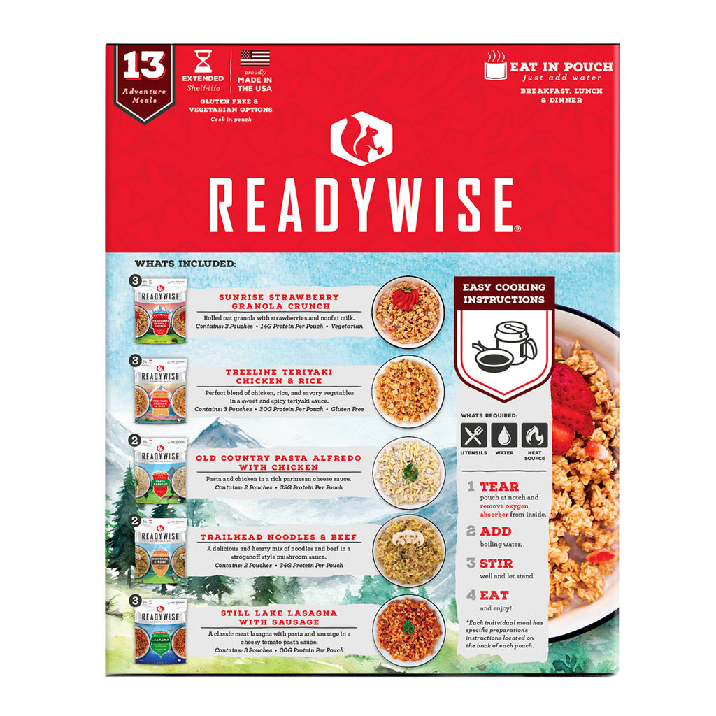 Readywise Adventure 13 Packable Meal Kit (32.5 Total Servings) - Free Shipping