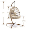 Nicesoul Foldable Wicker Hanging Egg Chair with Stand and Cover, Beige 350 Lbs Maximum Weight