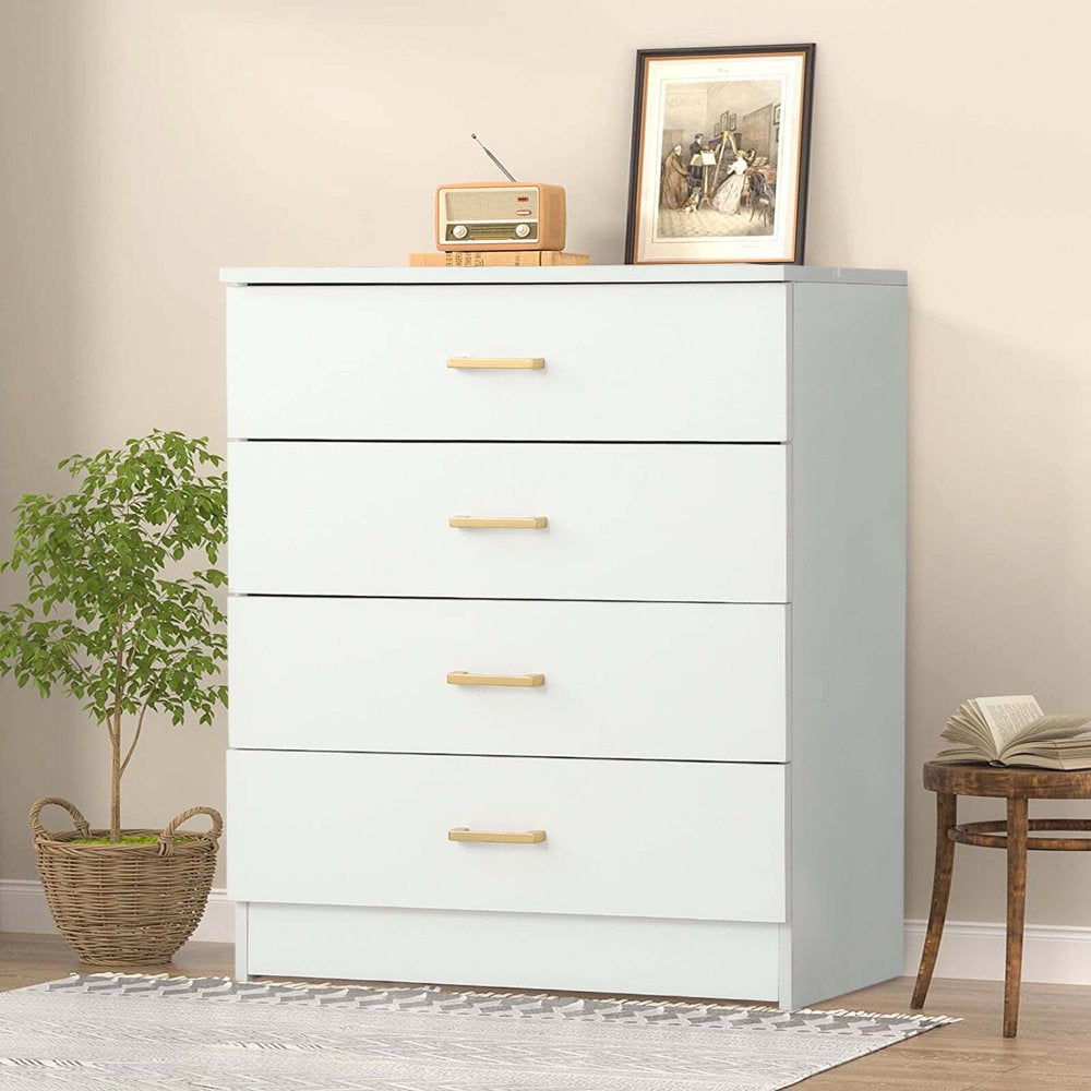 White 4-Drawer Wood Dressers for Bedroom