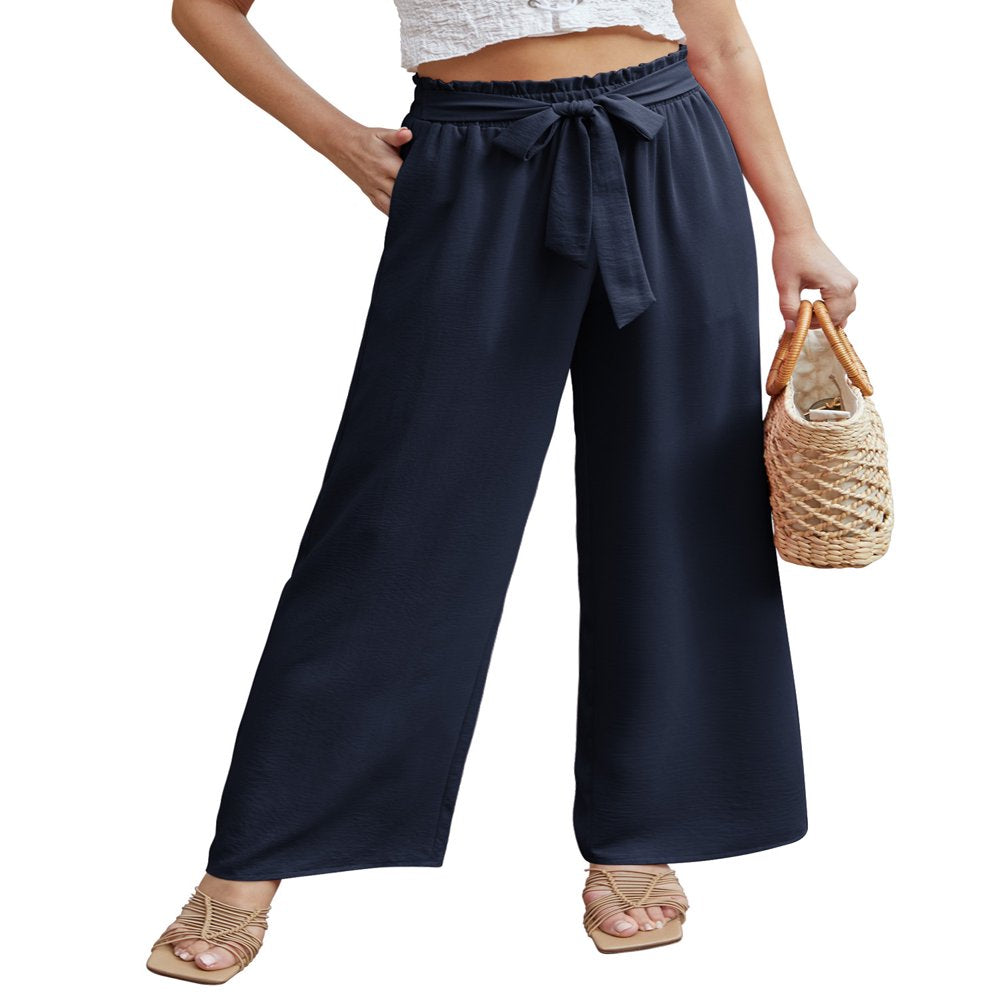 Anygrew Women Casual Wide Leg Pants High Waisted Business Work Casual Pants Loose Flowy Beach Palazzo Pants