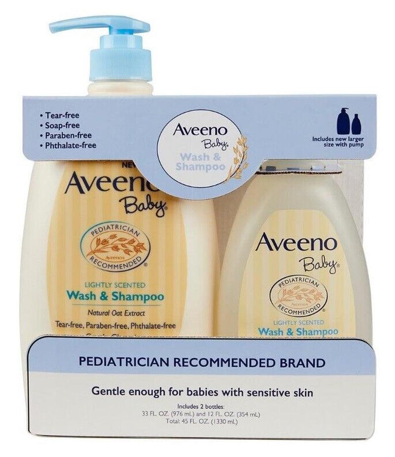 🔥 New Large Aveeno Baby Wash Tear-Free Shampoo, Hair and Body, 2 Pk Oz 33 12 18