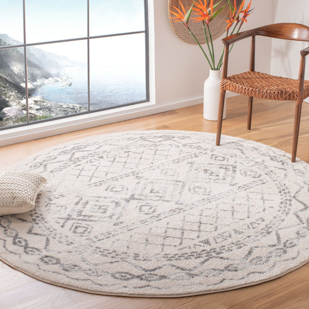 SAFAVIEH Tulum Ronald Distressed Area Rug, Ivory/Grey, 11' X 11' Round