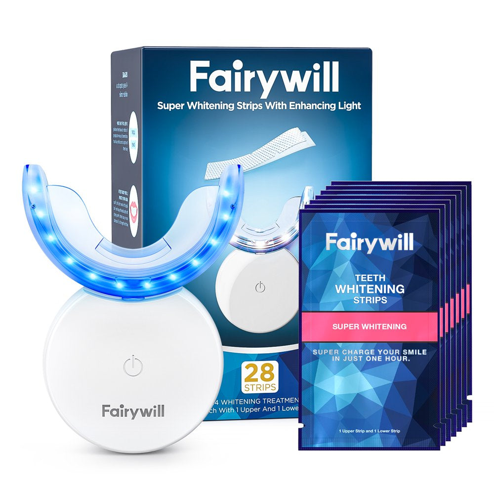 Fairywill Teeth Whitening Kit with LED Light , 28 White Strips for Sensitive Teeth with Rechargeable Teeth Whitener Case