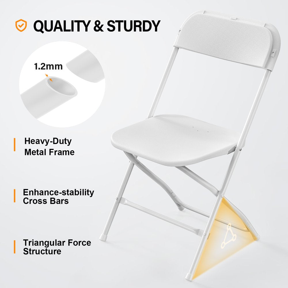 VINGLI 10 Pack White Plastic Folding Chair, Indoor Outdoor Stackable Seat