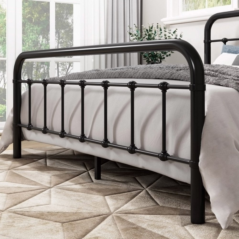 Allewie Queen Size Metal Platform Bed Frame with Victorian Style Wrought Iron-Art Headboard/Footboard, Black