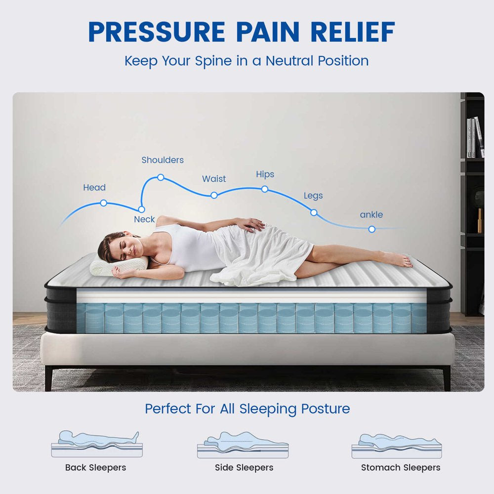 Crayan Full Mattress, 10 Inch Hybrid Mattress in a Box, Individually Wrapped Pocket Coils Innerspring Mattress with Motion Isolation and Pressure Relief, Certipur-Us, 100 Nights Trial