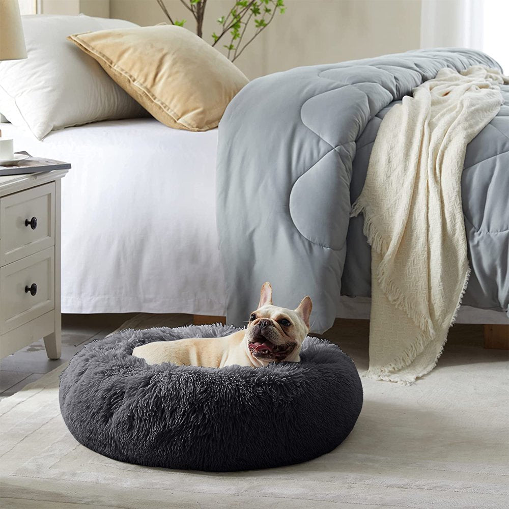 Nisrada Calming Donut Pet Bed for Dogs & Cats,24 Inch Dog Bed for Small Melium Large Dogs, Washable-Round Pet Bed for Puppy and Kitten with Slip-Resistant Bottom (24 Inch, Dark Gray)