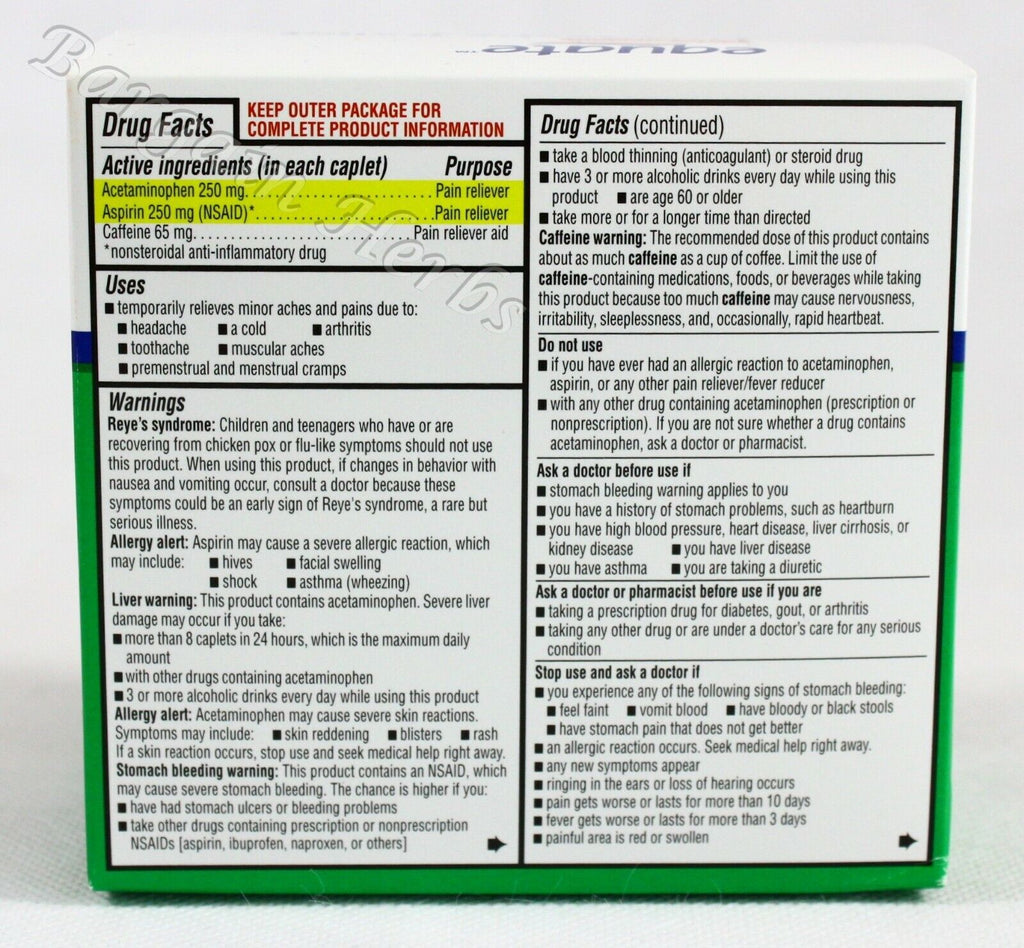 2X Equate Acetaminophen Excedrin Headache Extra Strength 100 Caplets Exp. 08/24