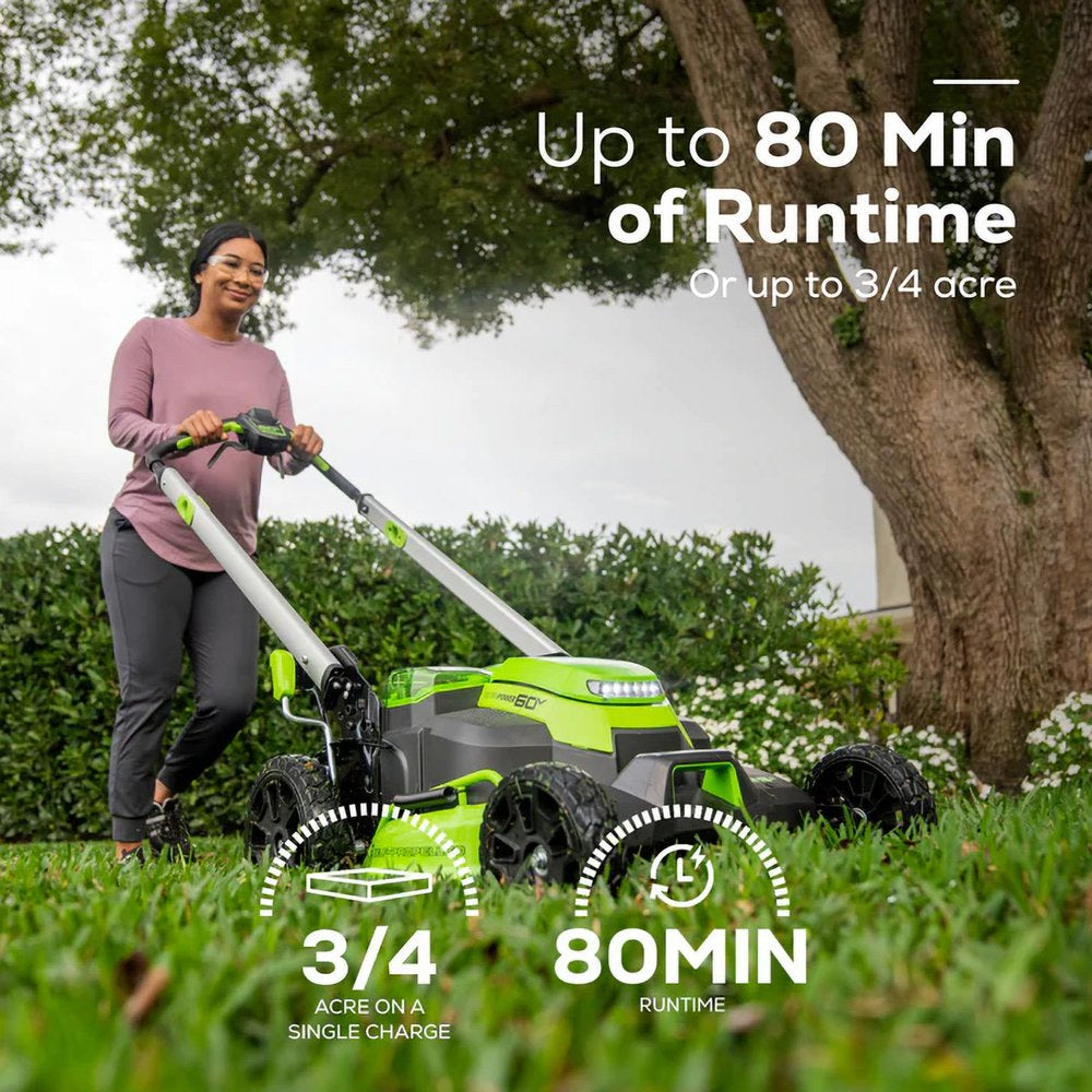 Greenworks 60V 25" Cordless Brushless Self-Propelled Lawn Mower with Two (2) 4.0Ah Batteries & Dual-Port Charger