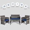 Costway 4PCS Patio Rattan Furniture Set Conversation Glass Table Top Sofa Cushioned Navy