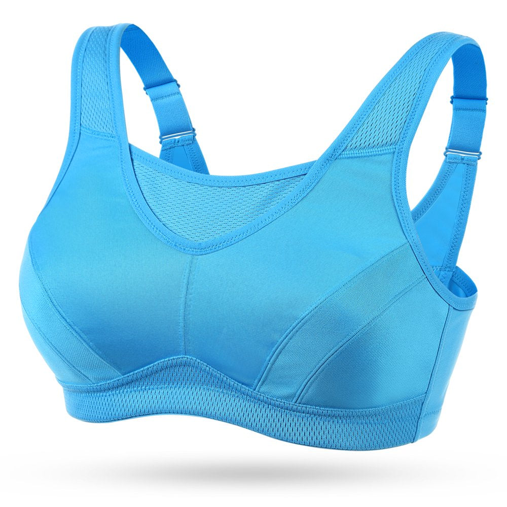 Wingslove Women'S High Support Sports Bra plus Size High Impact Wireless Full Coverage Non Padded Bounce Control, Blue 38C