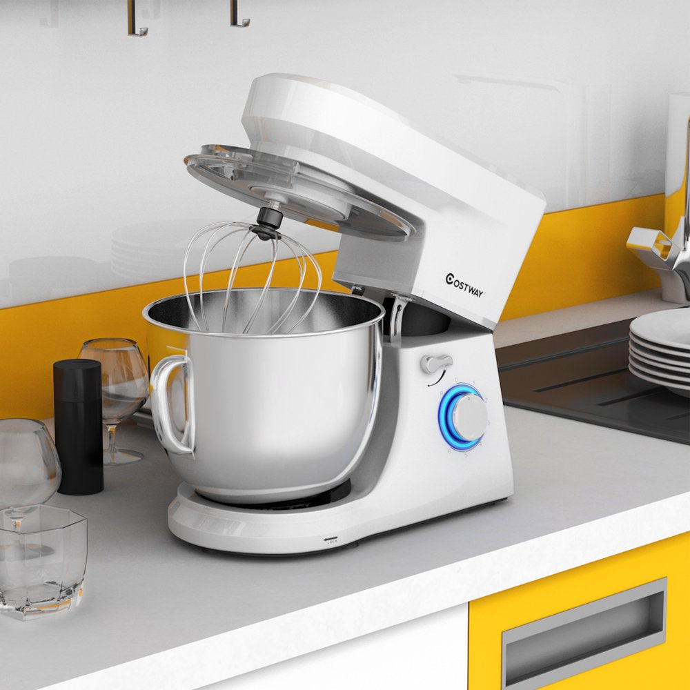 Costway Tilt-Head Stand Mixer 7.5 Qt 6 Speed 660W with Dough Hook, Whisk & Beater White