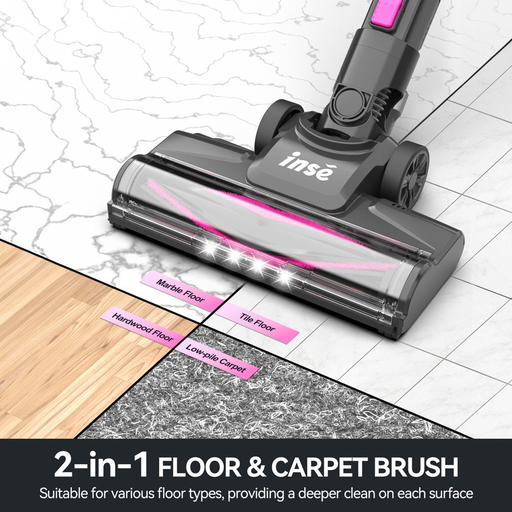 INSE Cordless Vacuum Cleaner, 6-In-1 Rechargeable Stick Vacuum with 2200 Mah Battery, 20Kpa Powerful Lightweight Vacuum Cleaner up to 45 Mins Runtime, for Home Hard Floor Carpet Pet Hair