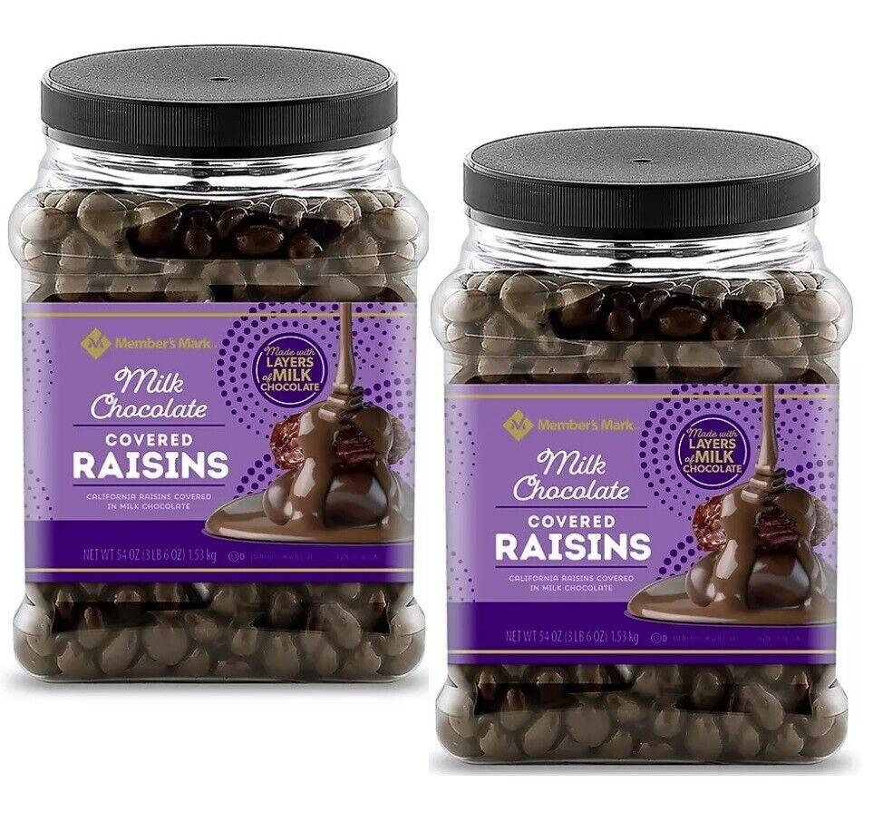 2 Jars Member'S Mark Chocolate Covered California Thompson Raisins 54Oz Each Jar