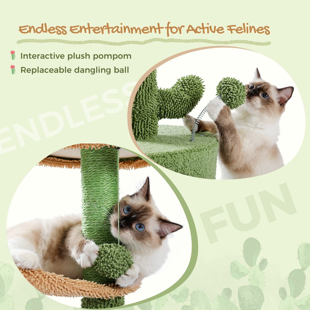 PAWZ Road 32" Cat Tree Tower with Cactus Sisal Scratching Posts Condo Perch for Indoor Small Cats, Green