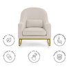 Modrn Glam Velvet Rocking Chair with Lumbar Pillow, Off-White/Satin Brass