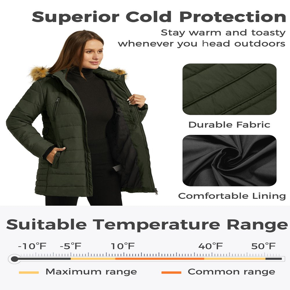 Wantdo Women'S plus Size Winter Jackets Waterproof Puffer Jackets Windbreaker Jacket Army Green XL