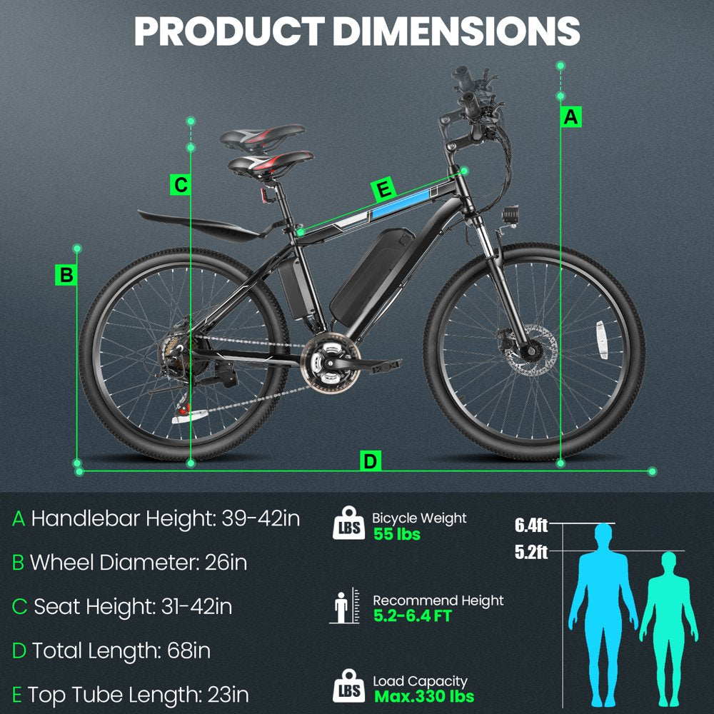 Gocio 500W Electric Bike 26" Electric Bicycle for Adults with Cruise Control System Ebike, Mountain Bike with Removable 375Wh Lithium-Ion Battery 50 Miles, 21 Speed Commuter Bike for Man Woman