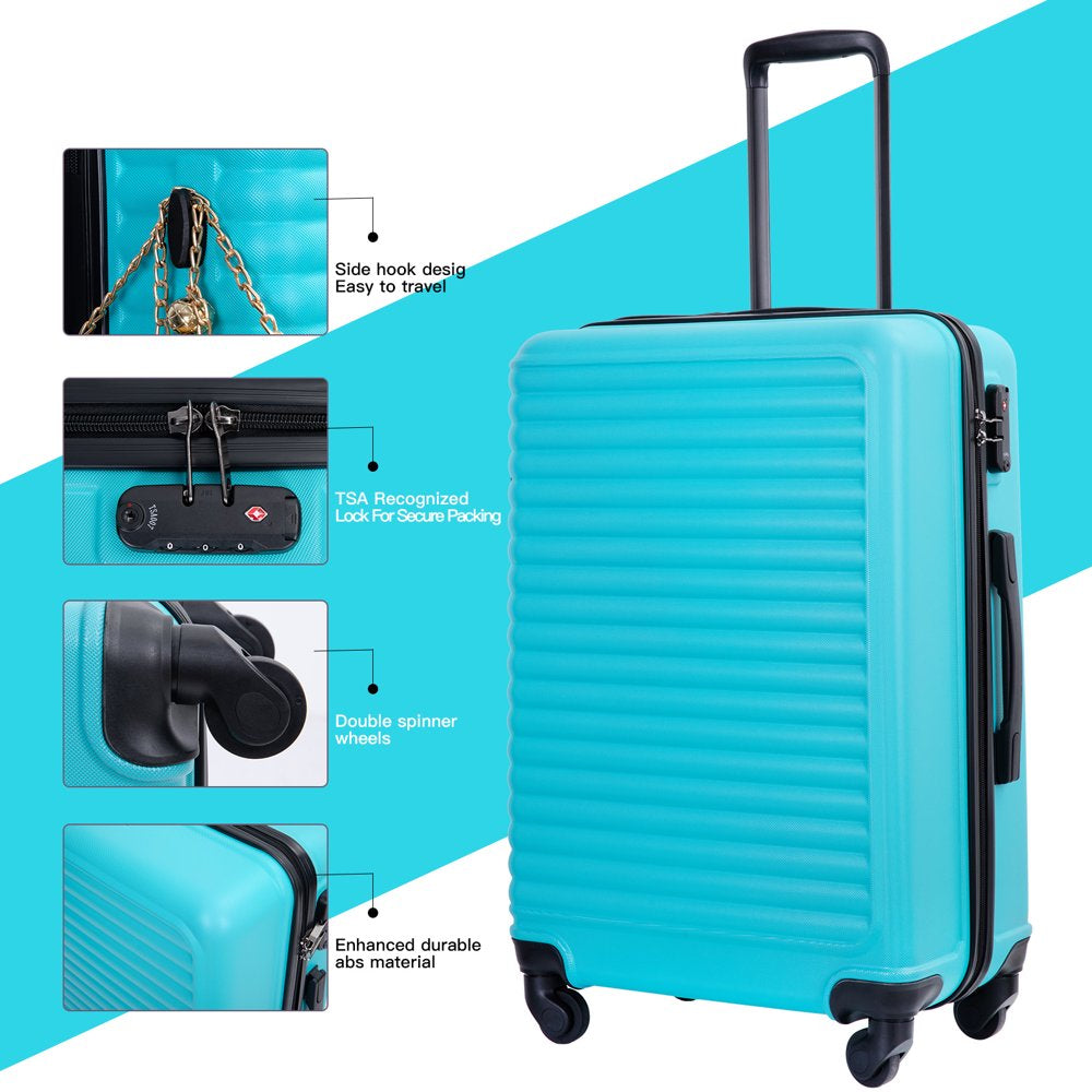 Travelhouse 3 Piece Luggage Set Hardshell Lightweight Suitcase with TSA Lock Spinner Wheels 20In24In28In.(Light Blue)