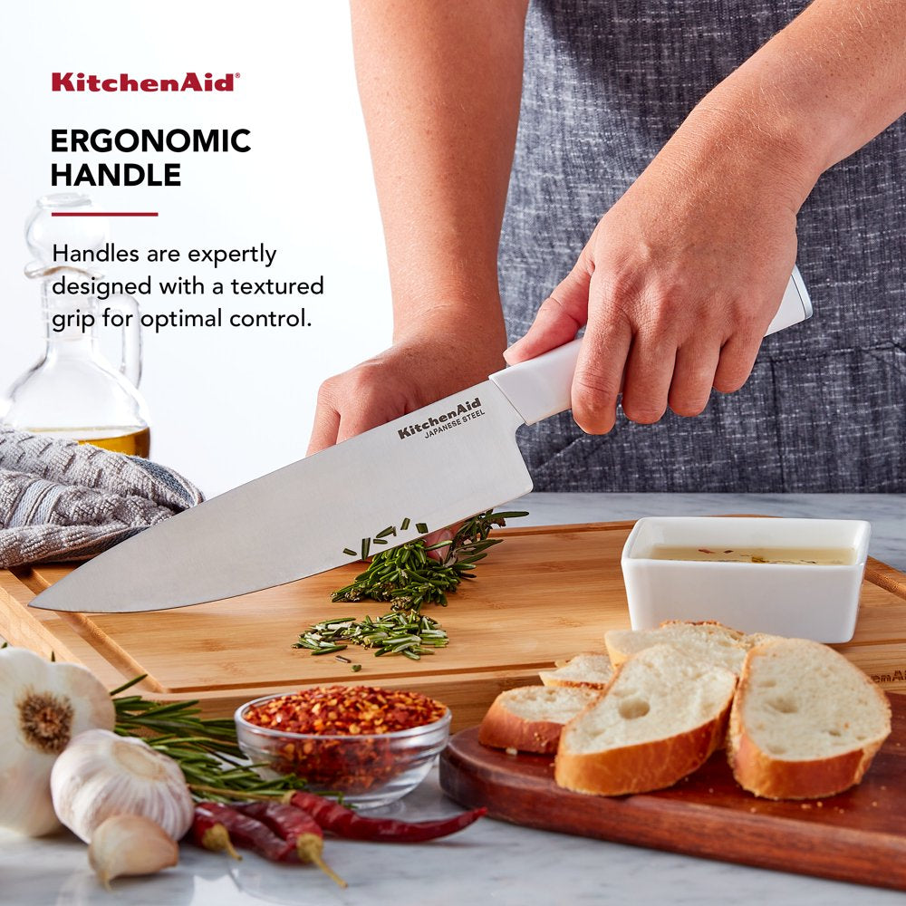 Kitchenaid Classic Japanese Steel 12-Piece Knife Block Set with Built-In Knife Sharpener, White