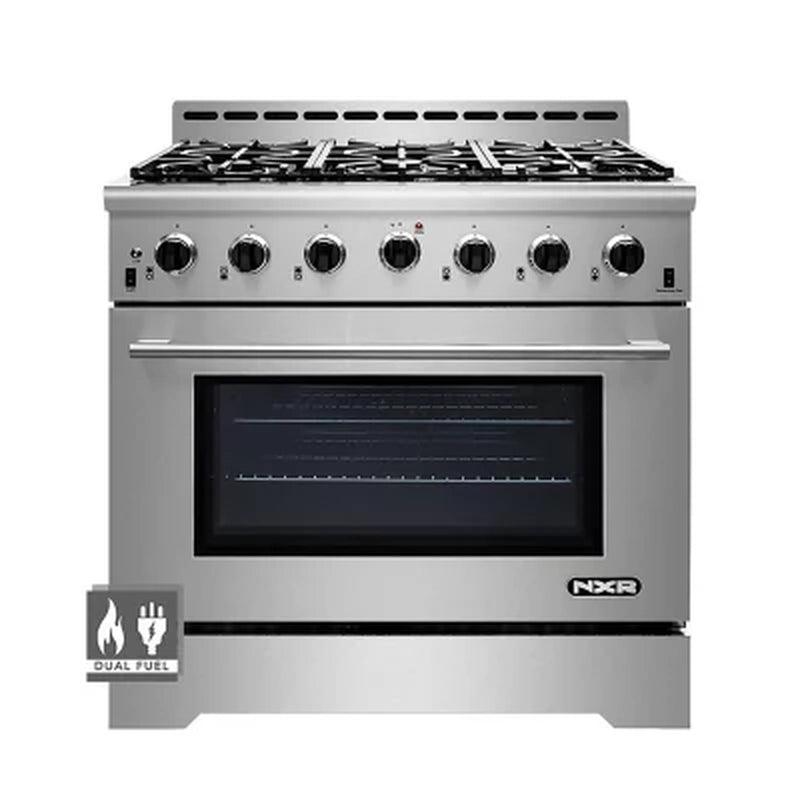 NXR Stainless Steel 36 In. Professional Style Dual Fuel Range with Convection Oven