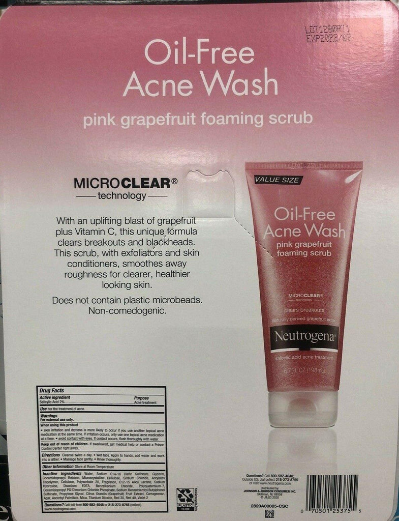 Neutrogena Oil Free Acne Wash Pink Grapefruit Foaming Scrub 2/ 6.7Oz