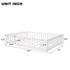 Uhomepro Full Size Wood Floor Bed Frame with Fence and Door for Kids, Toddlers, White