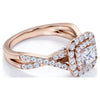 Elegant 1 Carat - Square Cut Diamond - Twisted Band - Pave - Double Halo Engagement Ring - 10K Rose Gold