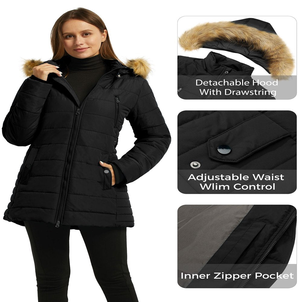 Wantdo Women'S Puffer Jacket Water Resistant Winter Coat Hooded Puffer Coats Black L