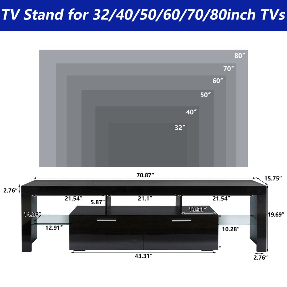 Uhomepro TV Stand for Tvs up to 80", Living Room Entertainment Center with RGB LED Lights, APP and Remote Control, Black High Gloss TV Cabinet Console Table