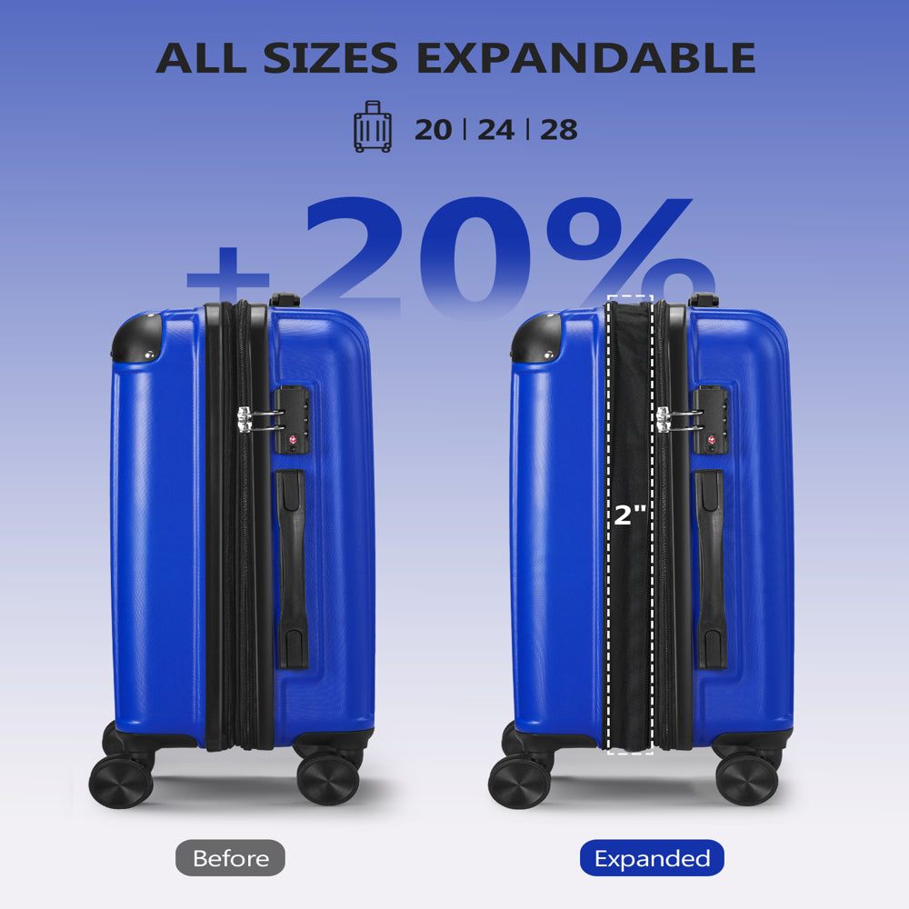 3-Piece Expandable Luggage Sets, ABS Spinner Suitcase Set with TSA Lock , Bright Blue