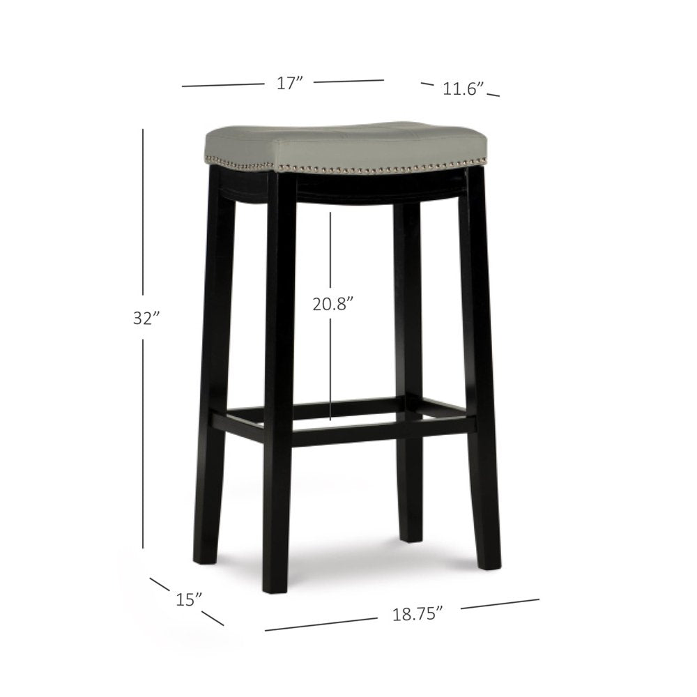 Linon Claridge 32" Backless Indoor Bar Stool, Black with Gray Faux Leather, Includes 1 Stool