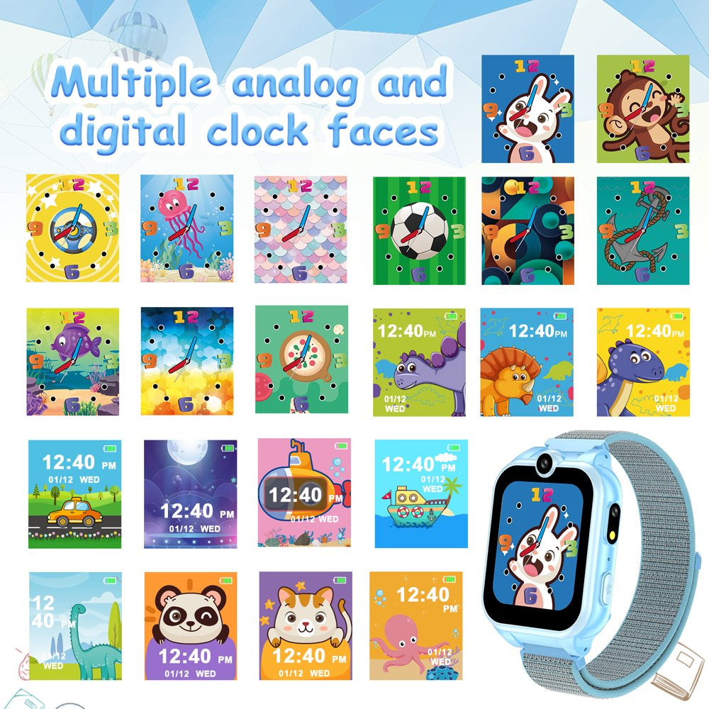 PTHTECHUS 1.54" Smart Watch for Boys Girls Smartwatch for Kids with Dual Camera Games Video MP3 Children Touch Screen Blue