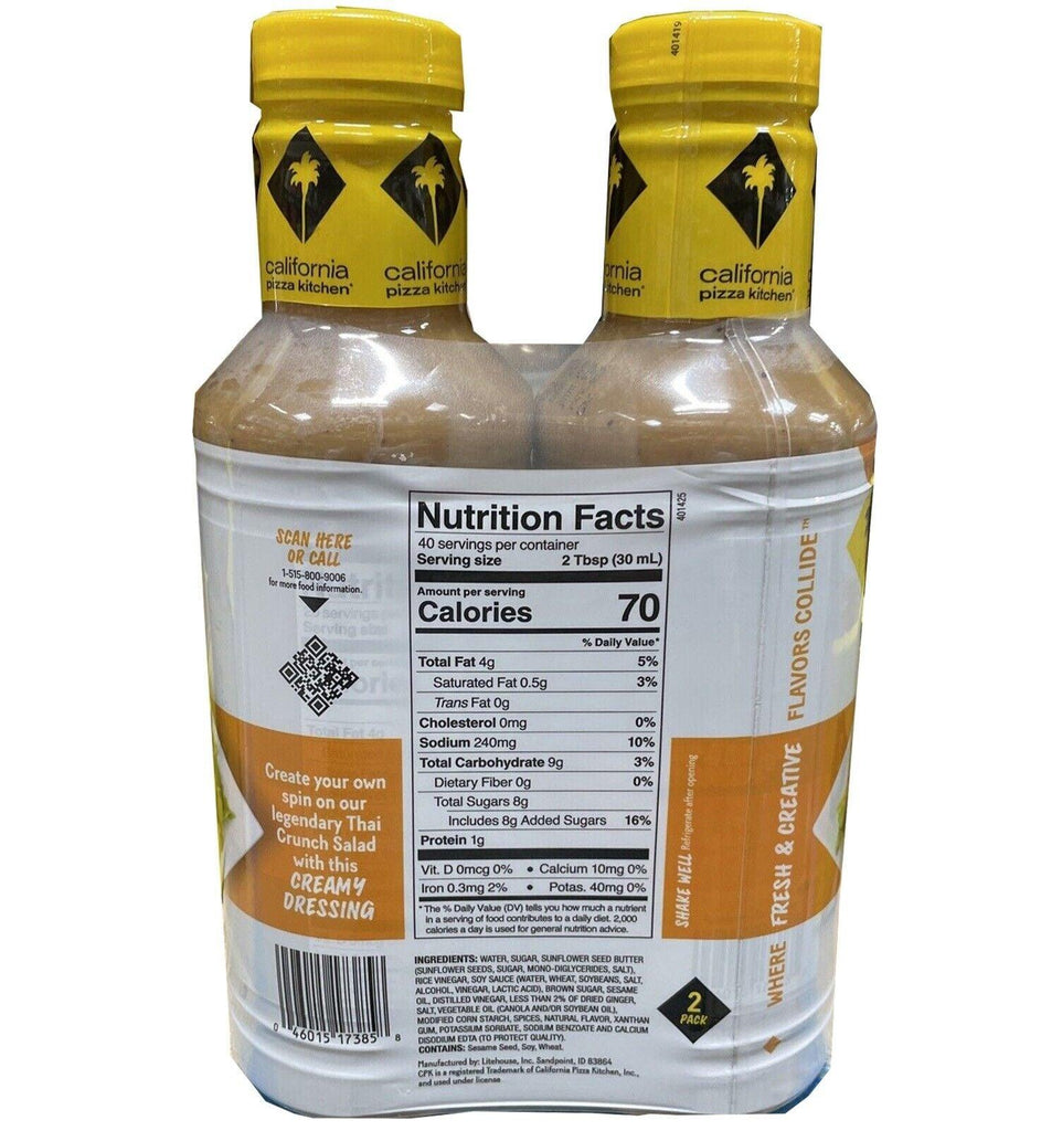 California Pizza Kitchen Thai Dressing 2-20 Fl Oz Bottles