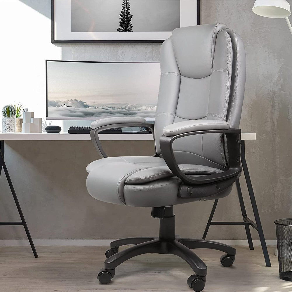 Home Office Chair, Ergonomic Desk Chair, Adjustable Task Chair for Lumbar Back Support, Computer Chair with Rolling Swivel and Armrest, Modern Executive High Back Leather Chairs (Gray)