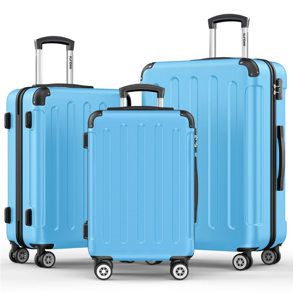 Sunbee 3 Piece Luggage Sets Hardshell Lightweight Suitcase with TSA Lock Spinner Wheels, Light Blue