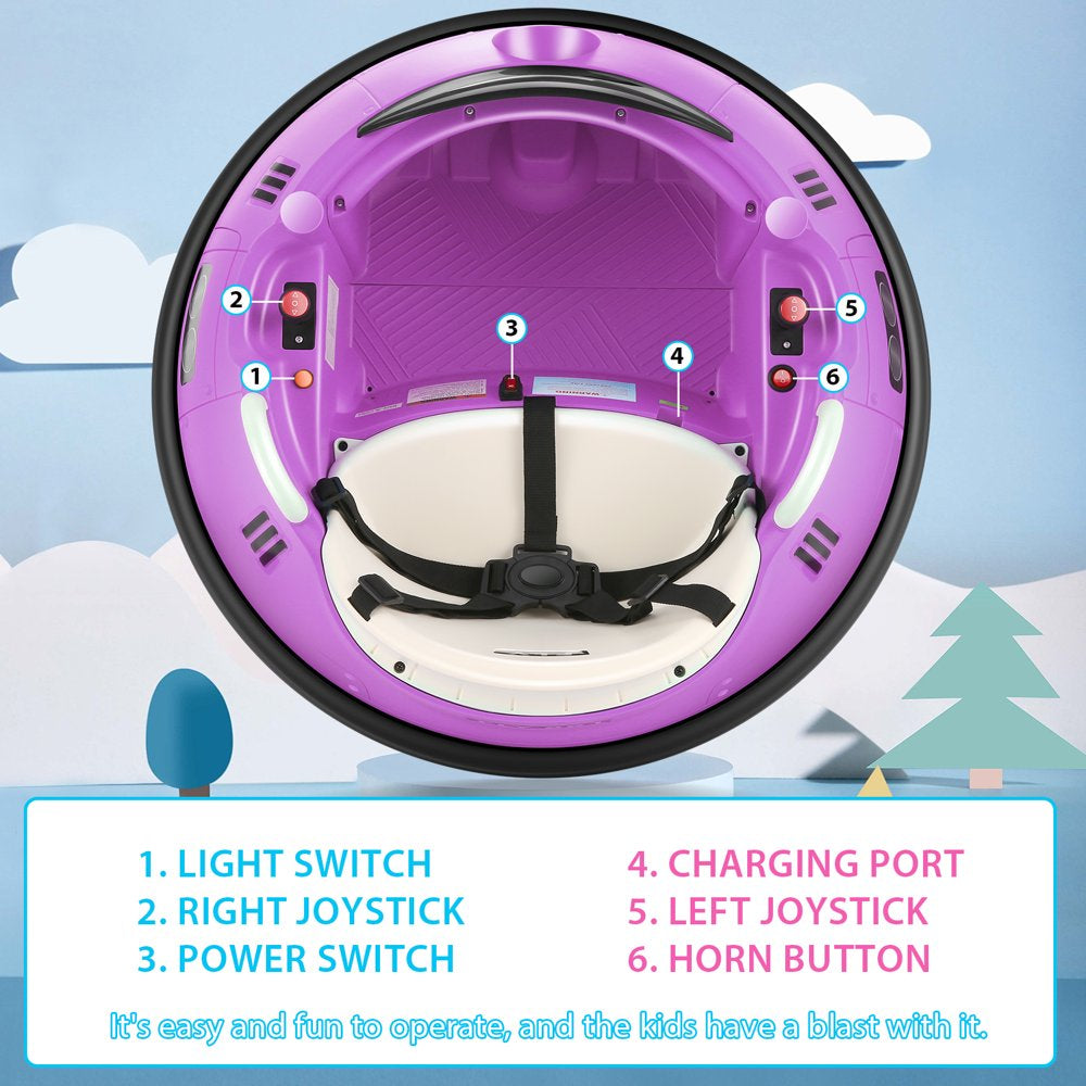 Funcid 12V Kids Bumper Car for Toddler, Electric Baby Bumper Car Ride on Toys W/Remote Control, Flashing LED Light, 360 Spin, 5-Point Seat Belt, Gift for Little Boys & Girls Age 1.5- 5 Years, Purple