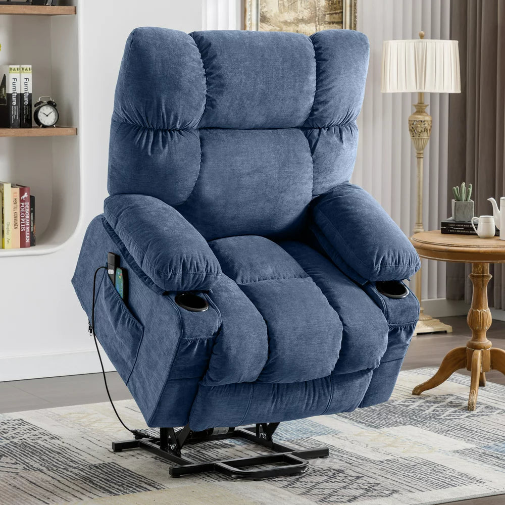 JONPONY Power Lift Recliner Chair Recliners for Elderly with Heat and Massage Recliner Chair for Living Room with Infinite Position and Side Pocket,Usb Charge Port,Blue