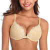 Deyllo Women'S Sexy Lace Push up Padded Plunge Add Cups Underwire Lift up Bra, Beige 32C