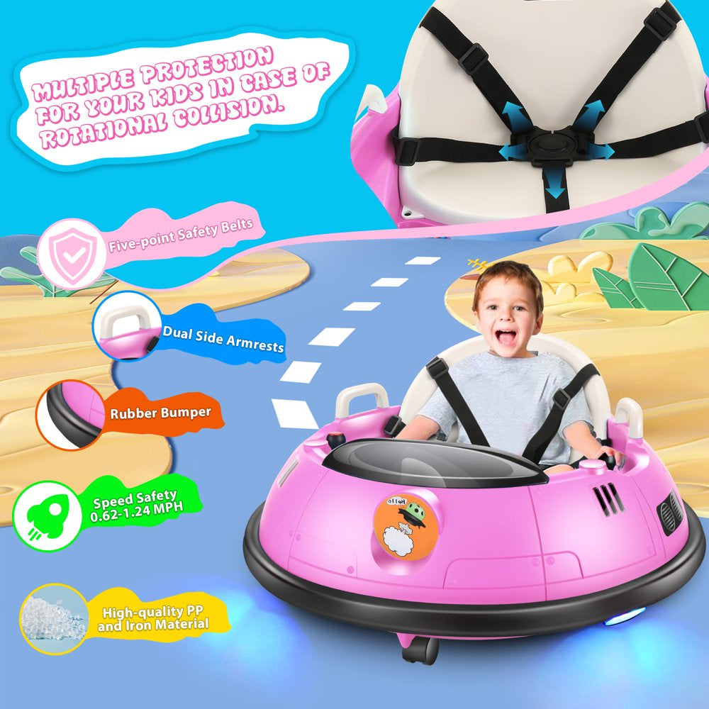 Funcid 12V Kids Bumper Car for Toddler, Electric Baby Bumper Car Ride on Toys W/Remote Control, Flashing LED Light, 360 Spin, 5-Point Seat Belt, Gift for Little Boys & Girls Age 1.5- 5 Years, Pink