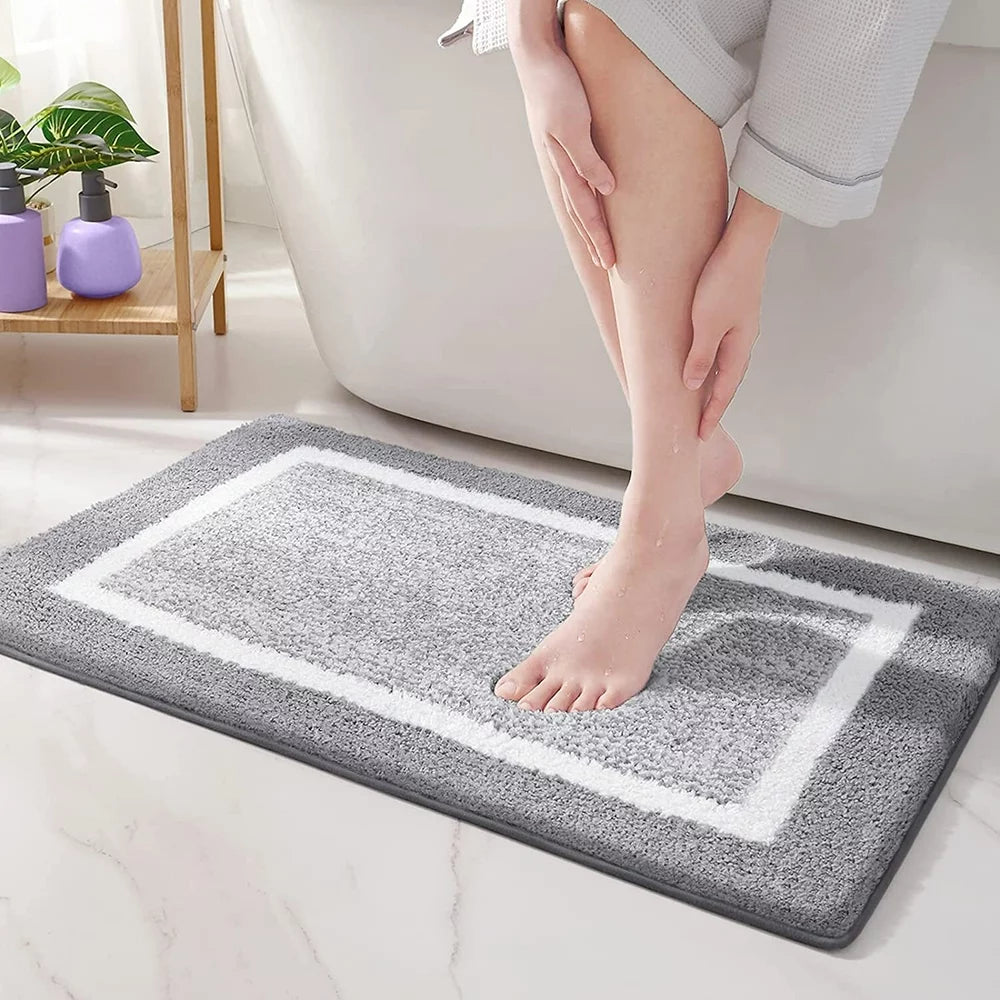 Color G Bathroom Rug, Soft Absorbent Bathroom Mat and Bath Mat, Premium Microfiber Shag Bath Rug Machine Washable (15.7"X24",Grey and White)