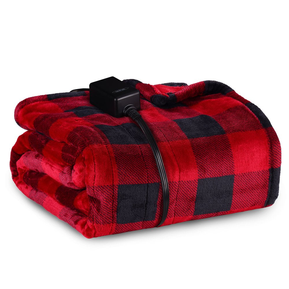 Royalcraft 50" X 60" Electric Blankets Heated Throw Soft Flannel Heating Blanket with 4 Hours Auto Off, 5 Years Warranty, ETL Certified, Machine Washable, Red & Black