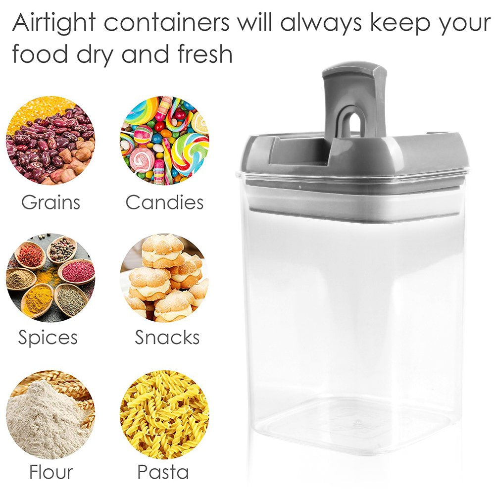 Airtight Food Storage Containers, 7 Pieces BPA Free Plastic Cereal Containers with Easy Lock Lids, for Kitchen Pantry Organization and Storage, Gray