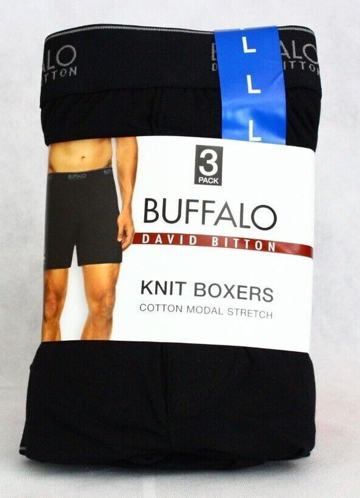 Buffalo David Bitton Men'S Knit Boxers Black or Blue 3-Pack New Free Shipping