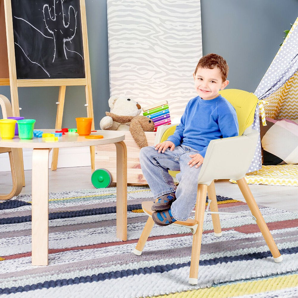 Babyjoy 3 in 1 Convertible Wooden High Chair Baby Toddler W/ Cushion Yellow