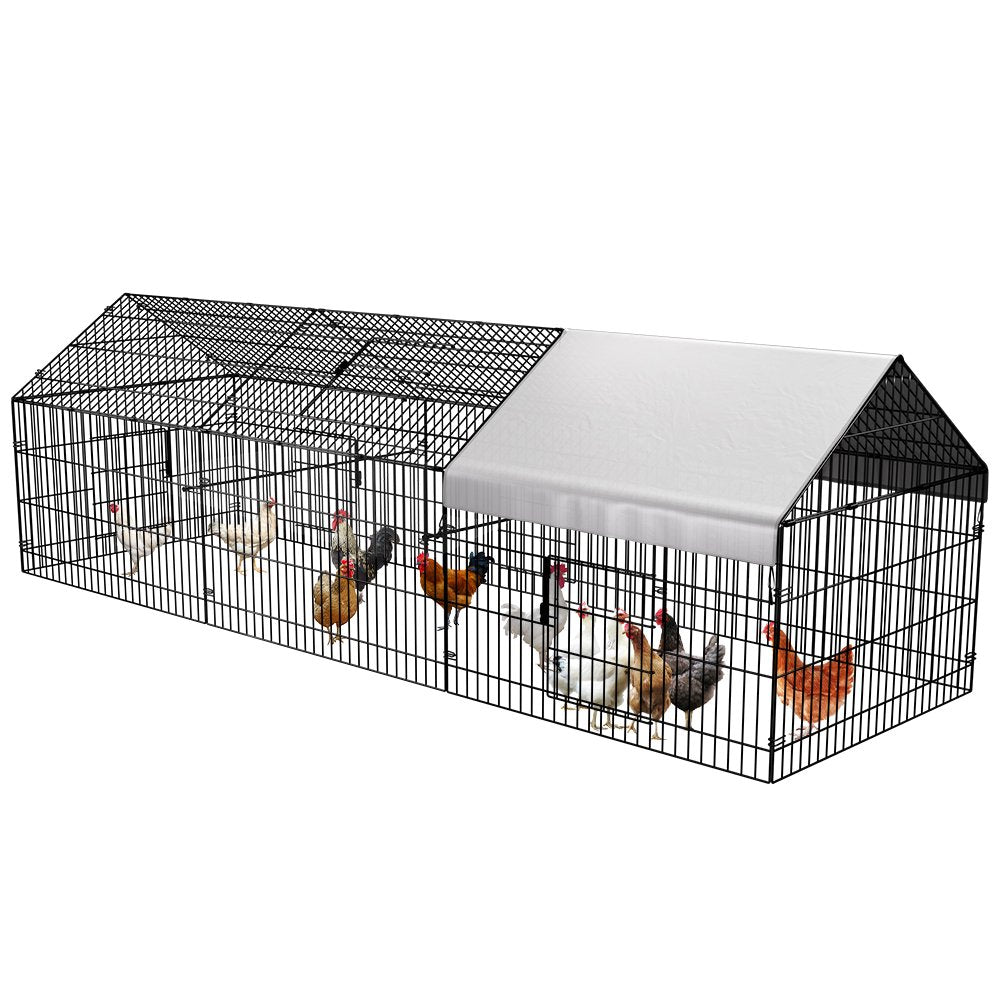 SINGES Large Metal Chicken Coop, 130''X40'' Chicken Cage Hen House with Waterproof Cover