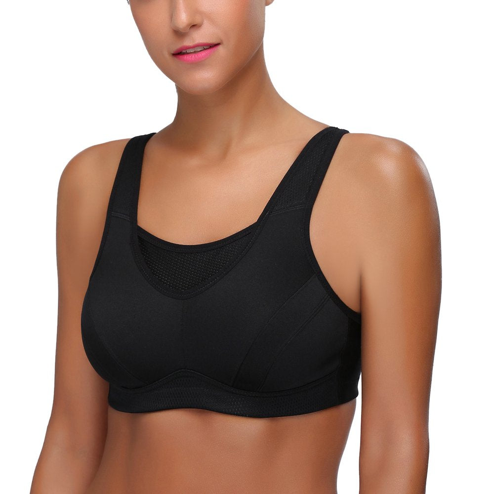 Wingslove Women'S High Support Sports Bra plus Size High Impact Wireless Full Coverage Non Padded Bounce Control, Black 34B