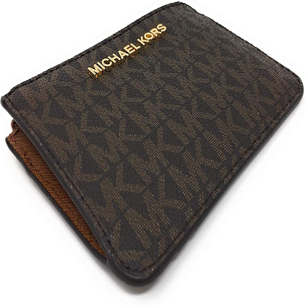 Michael Kors Jet Set Travel Coin Key Chain Card Holder Wallet Signature Brown